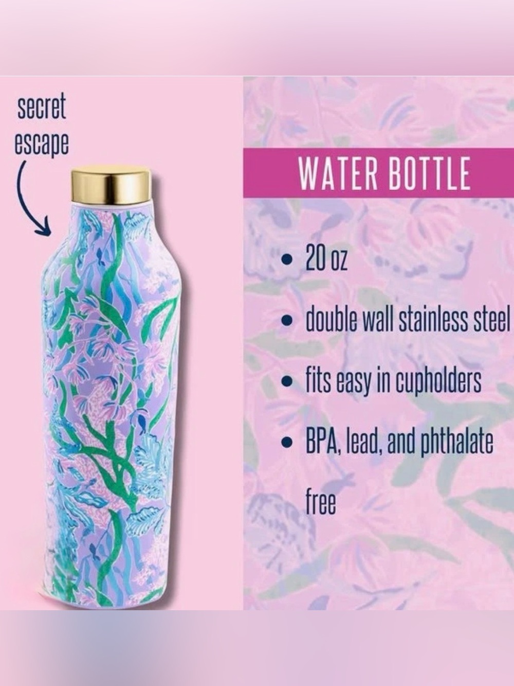 Brand New Lilly Pulitzer Seacret Escape Stainless Steel Water Bottle - Picture 2 of 9